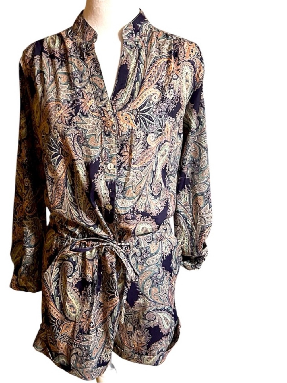 Ellison Paisley Print Silk Shorts Romper